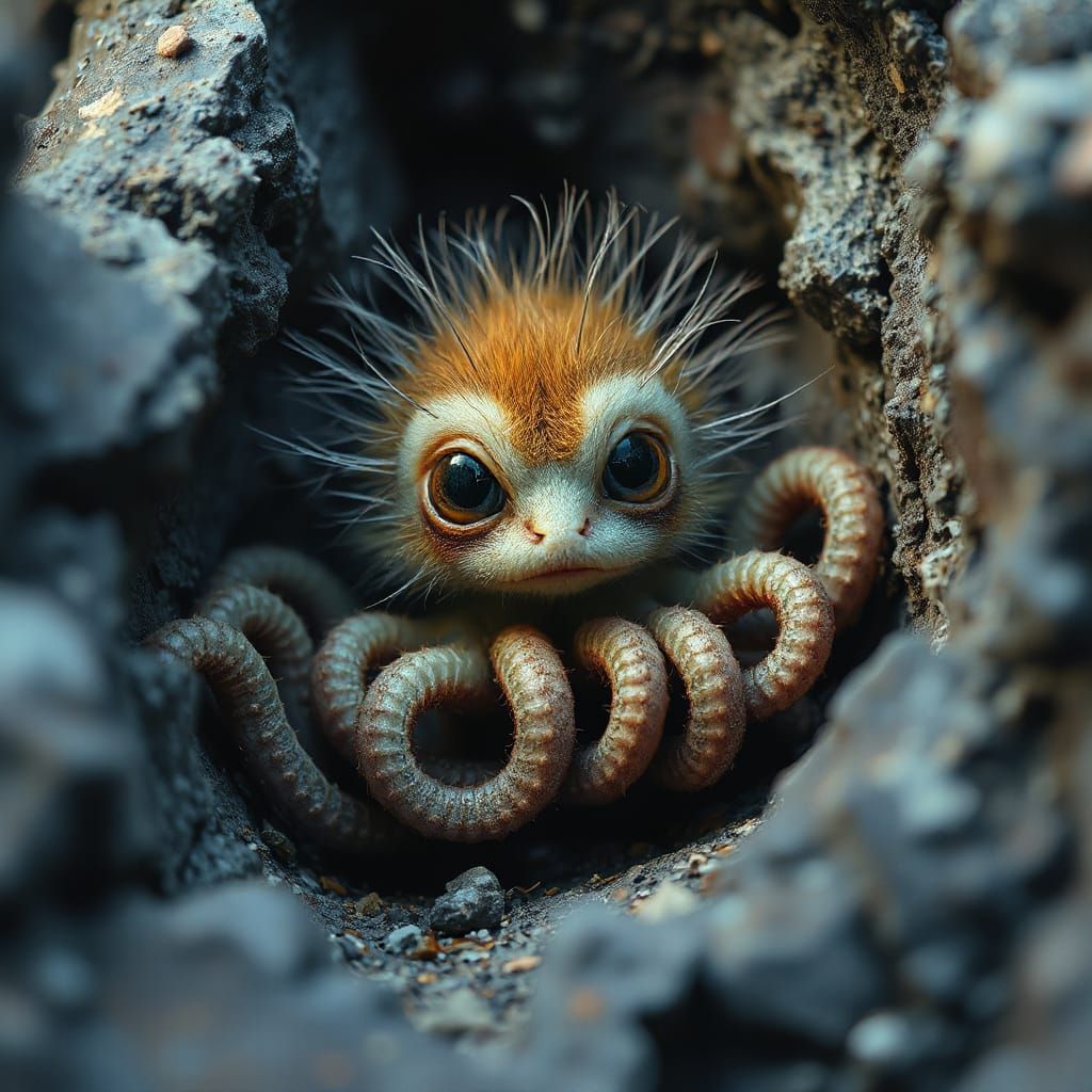 Creepy Cute Tentacled Creature in Grungy Landscape