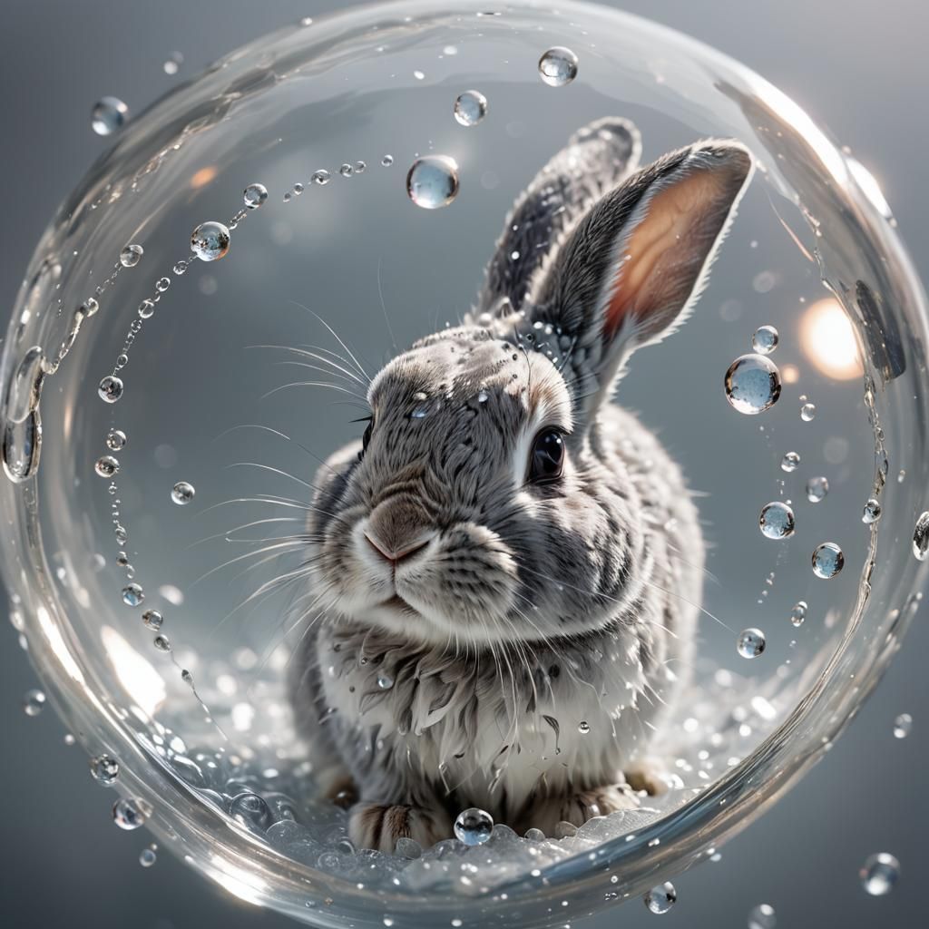Bunny in Popped Bubble: Macro Photography Concept Art