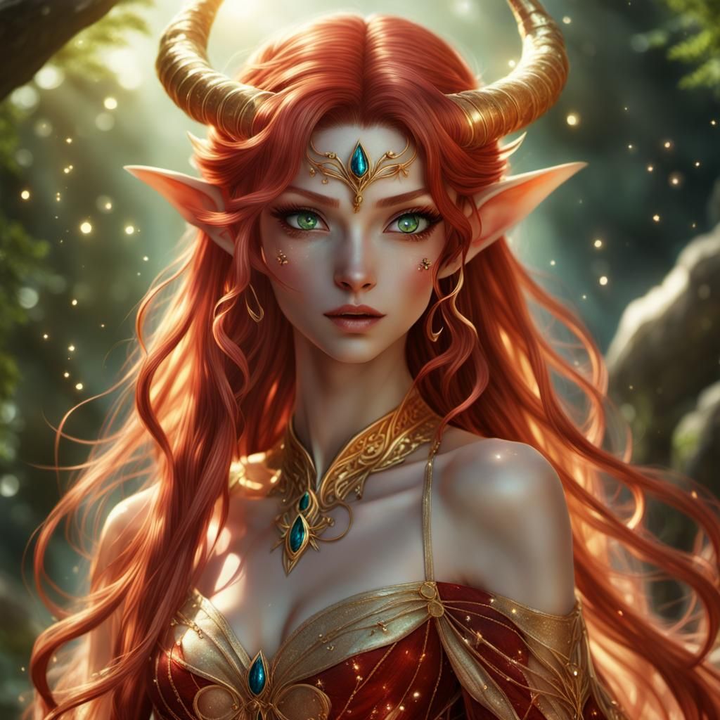 Ethereal Elf-Tiefling in Natural Setting, Anime Art