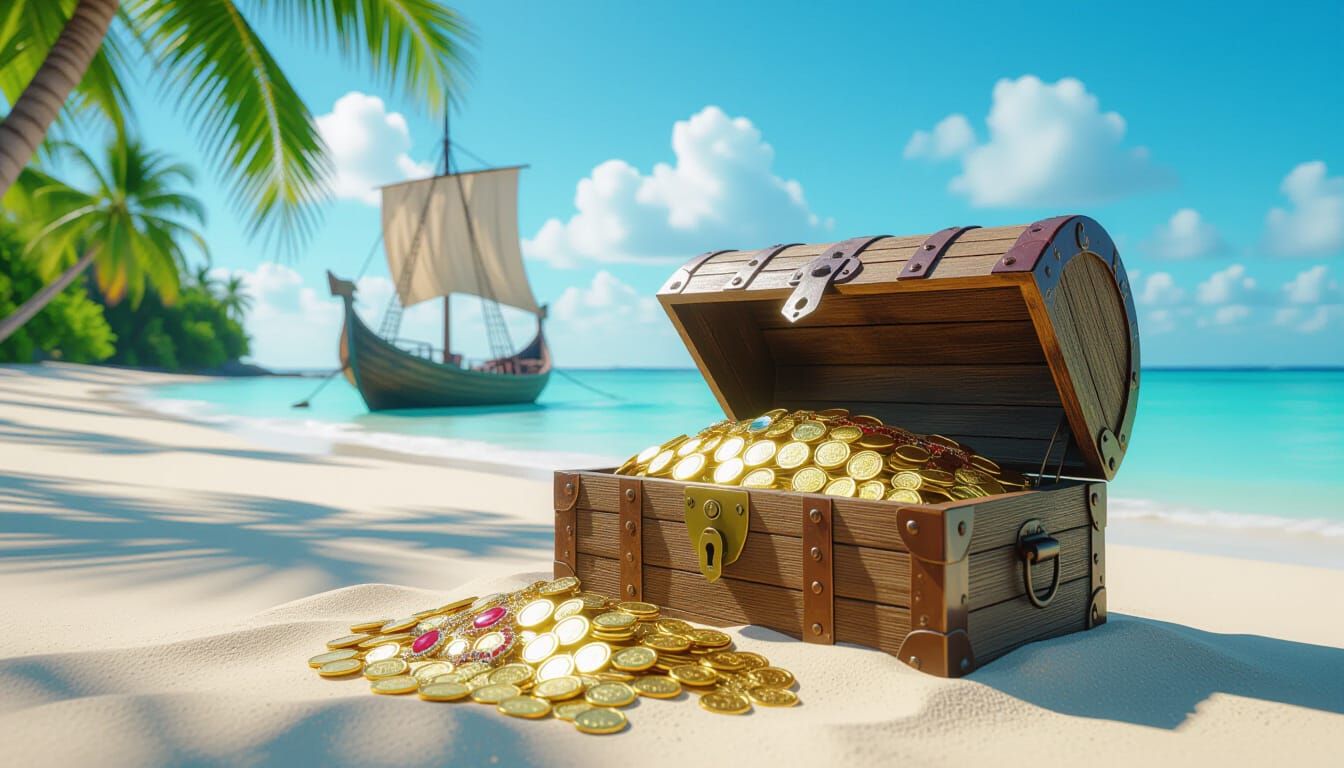 Treasure Chest on Tropical Island Beach