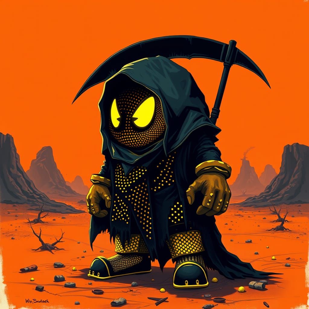 Glowing Pac-Man Figure Stands in Dystopian Wasteland