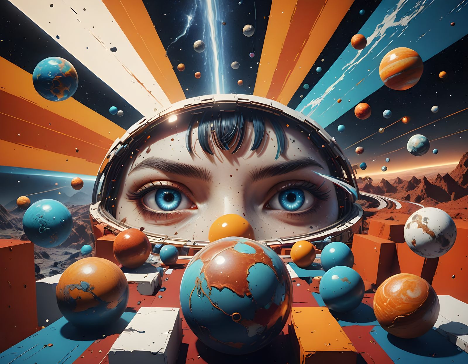 Fantastical Woman Among Glowing Planets in a Vibrant, High-R...