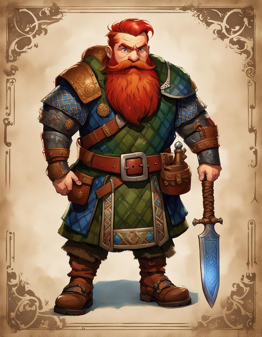 Fearsome Dwarf with Axe and Kilt in Leather Armor