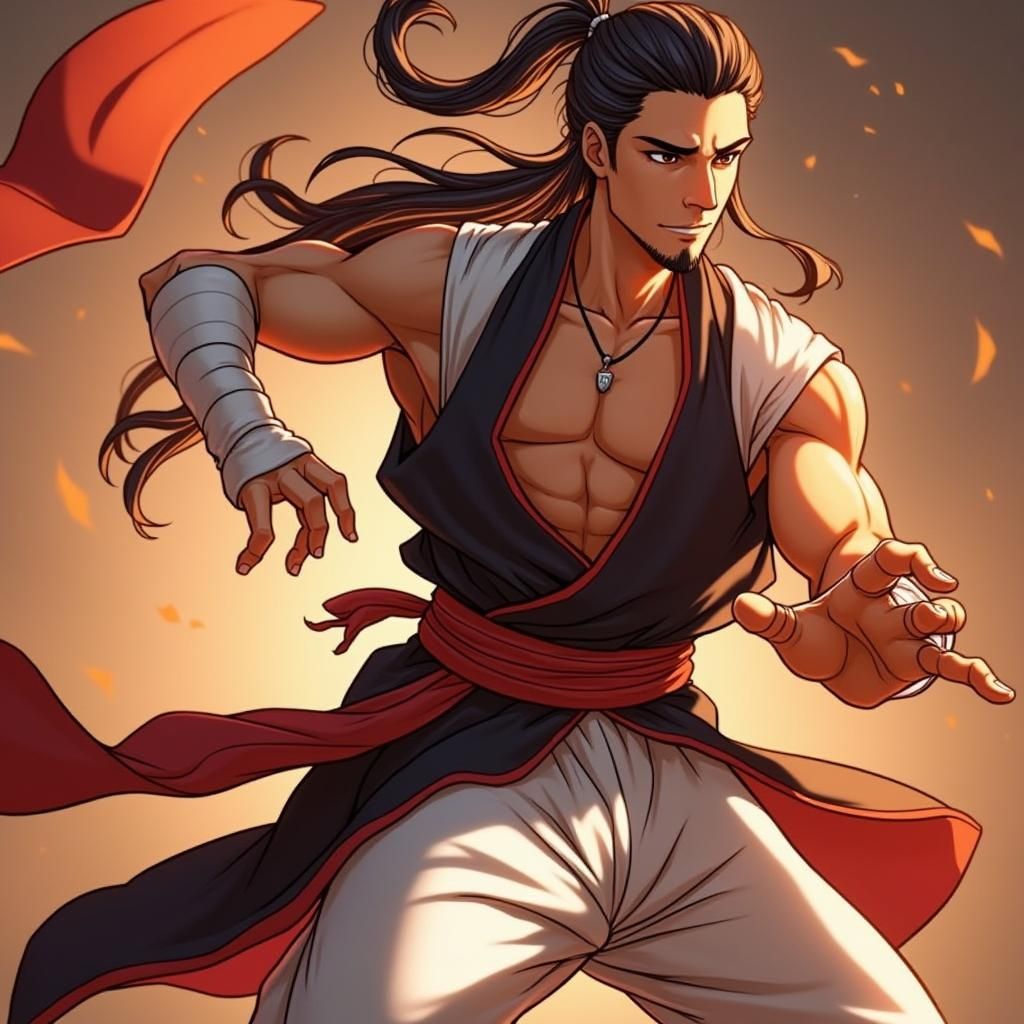 Anime Style Monk with Long Dark Hair