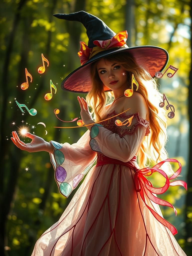 Stained Glass Music Notes in a Sunny Forest