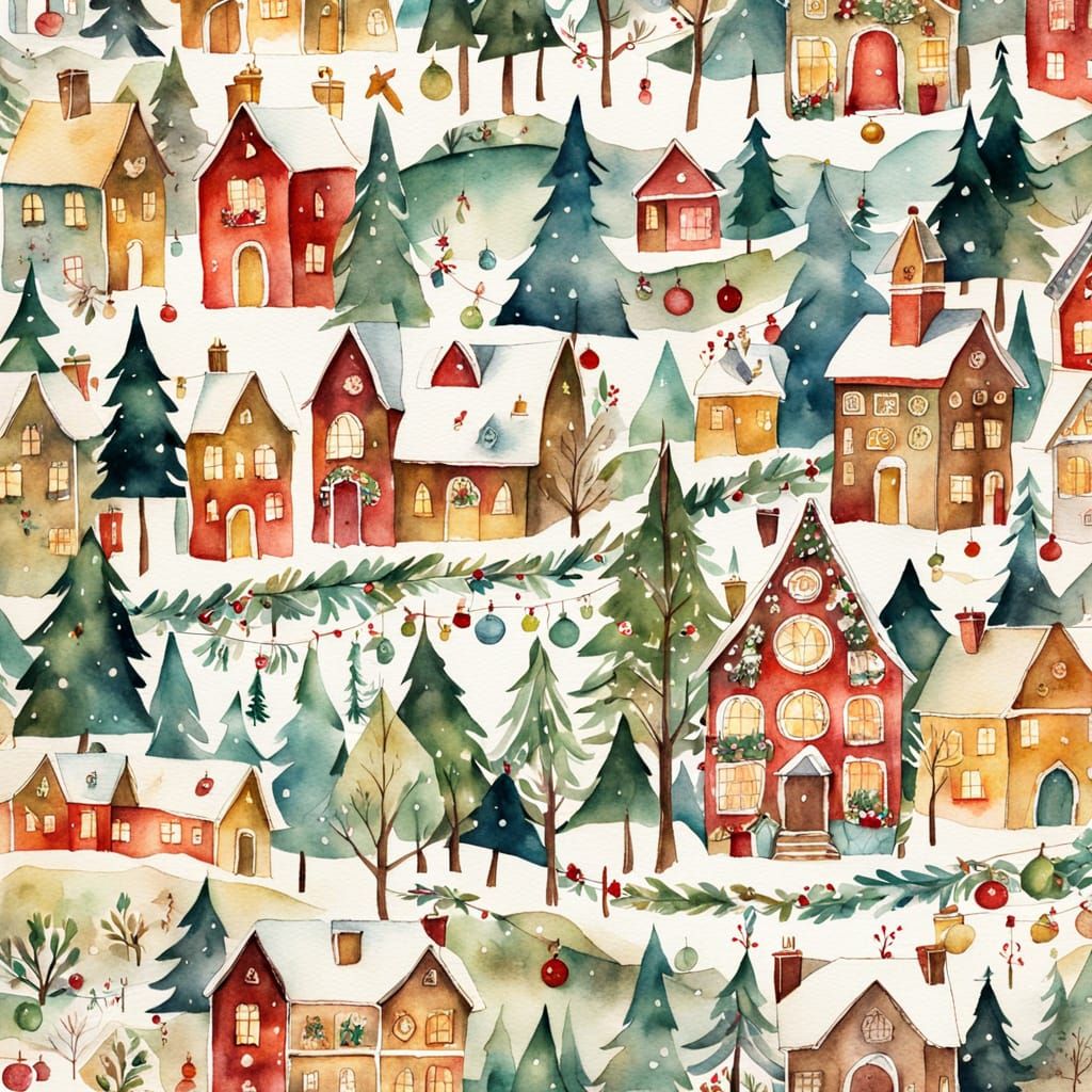 Christmas Advent Calendar Collage Watercolor Sketch