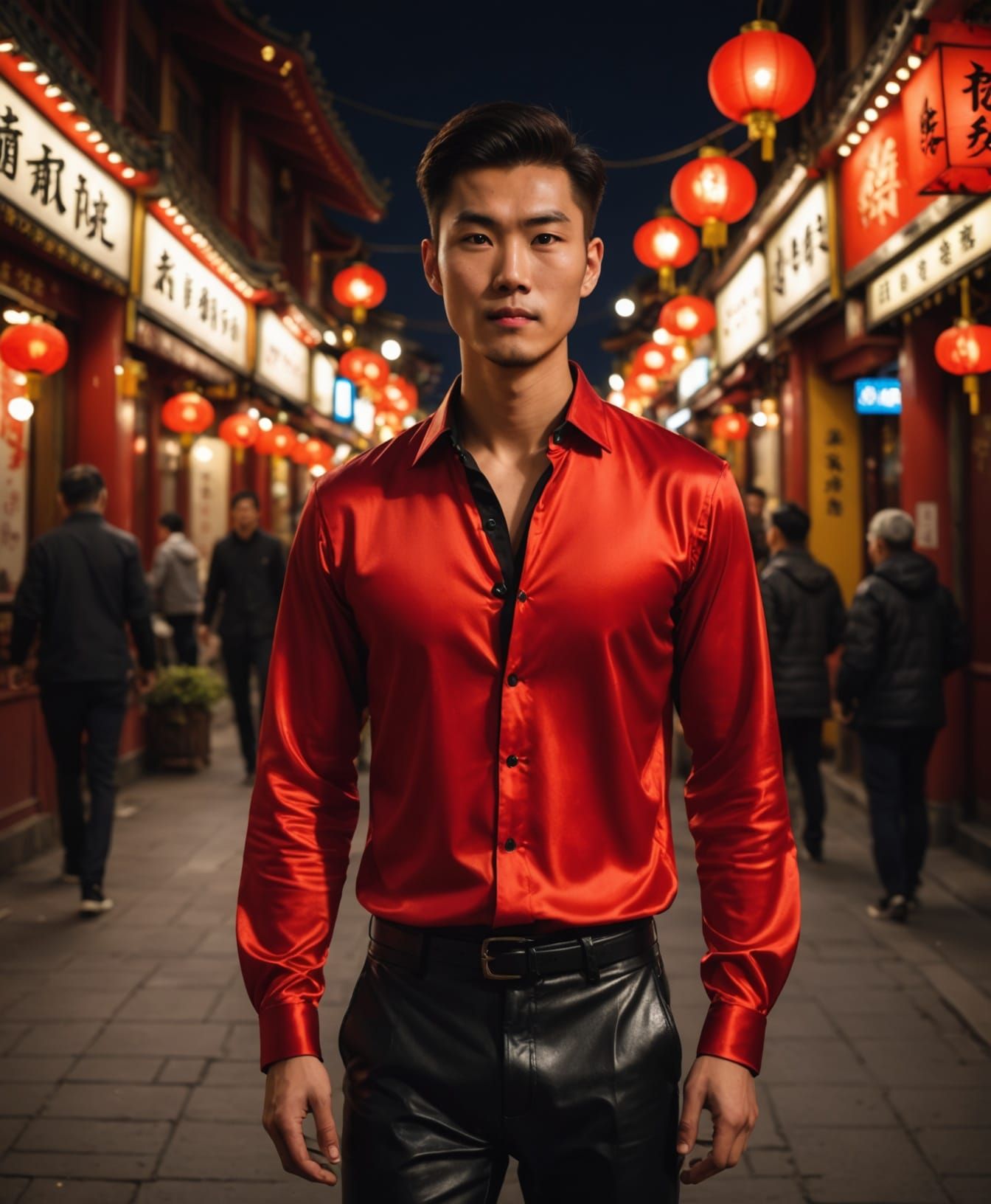 Glamorous Chinese Gentleman in Chinatown at Night