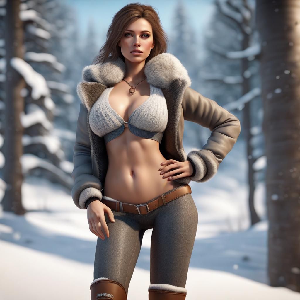 Gorgeous Woman in Winter Clothing, Photorealistic Rendering