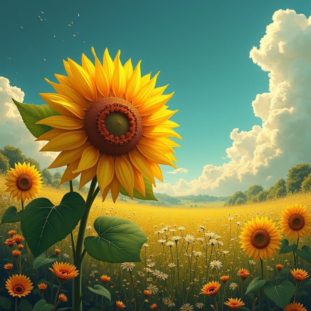 Golden Sunflower in Fantasy Matte Painting Style