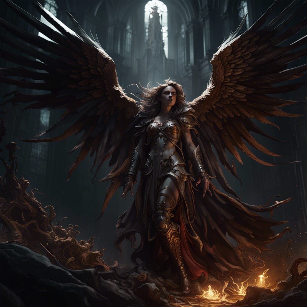 Dark Angel in a Hyperdetailed Fantasy Art Style