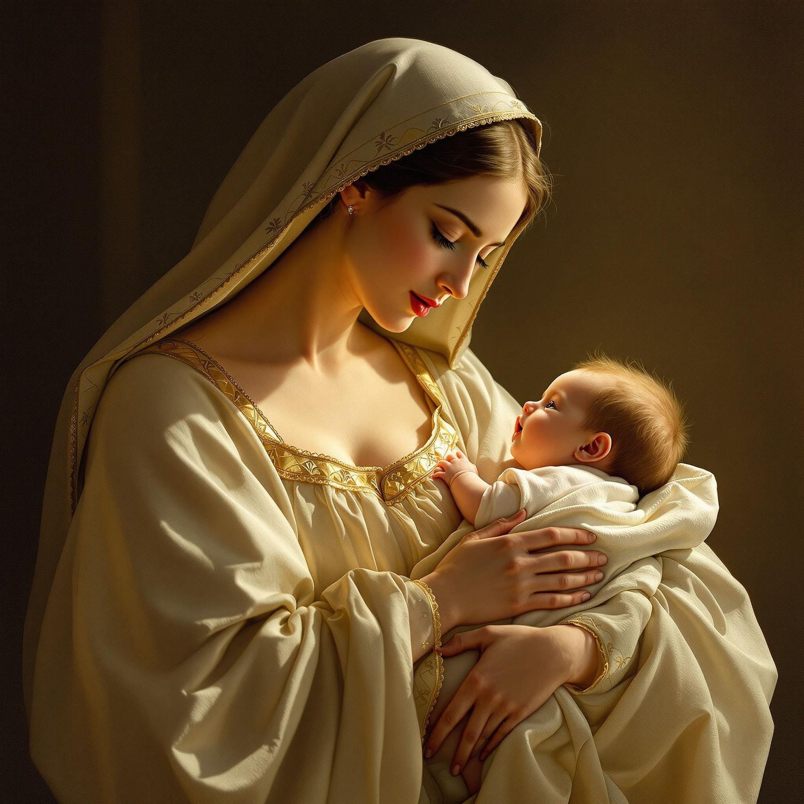 Serenely Devoted Mother Sings to Christ in Renaissance-Inspi...