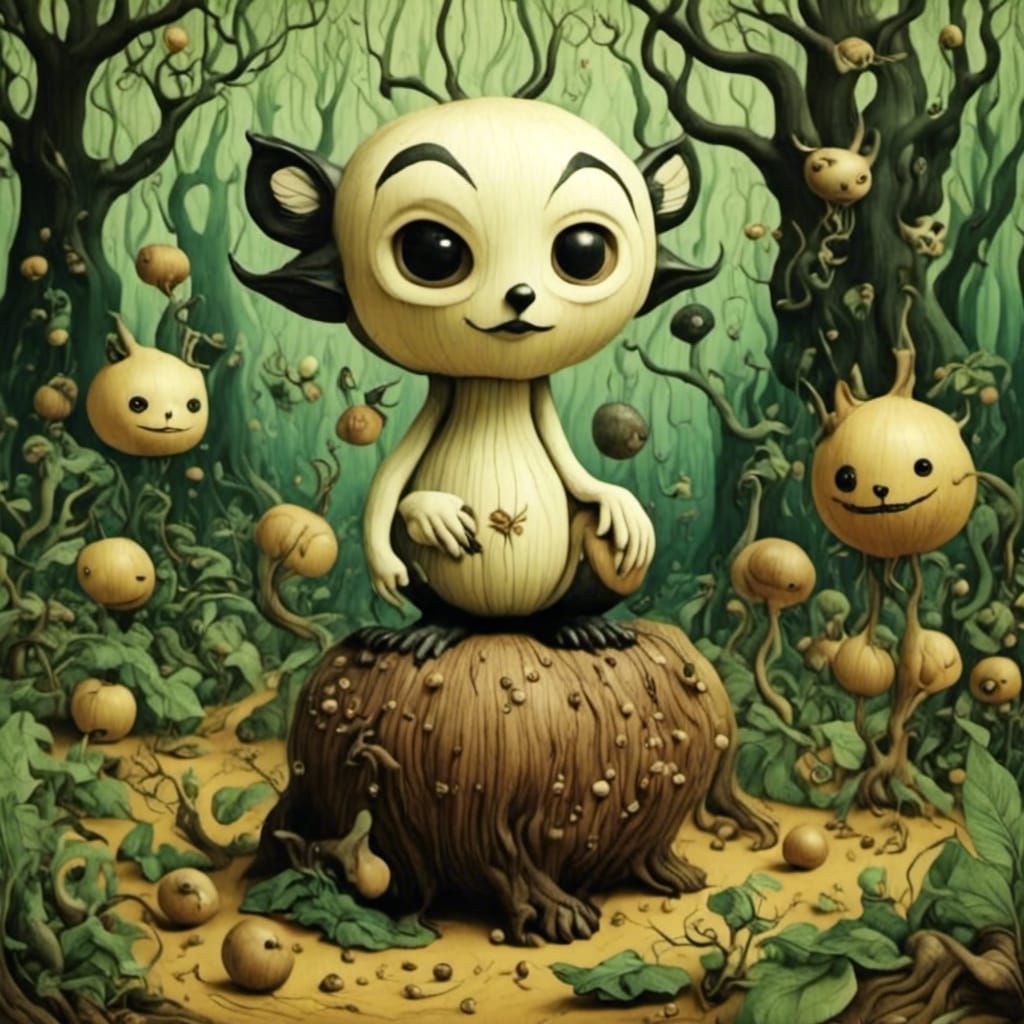 Woodland Whimsy in Vibrant Woodcut Style