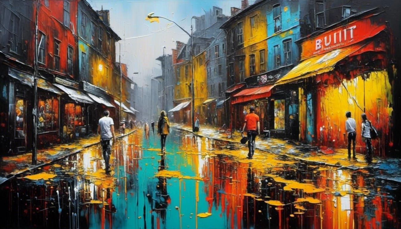 Colorful Street Art Impasto Oil Painting