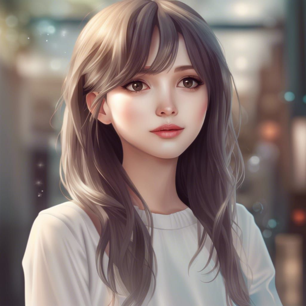 Beautiful Asian Girl on Beach in Realistic Photo