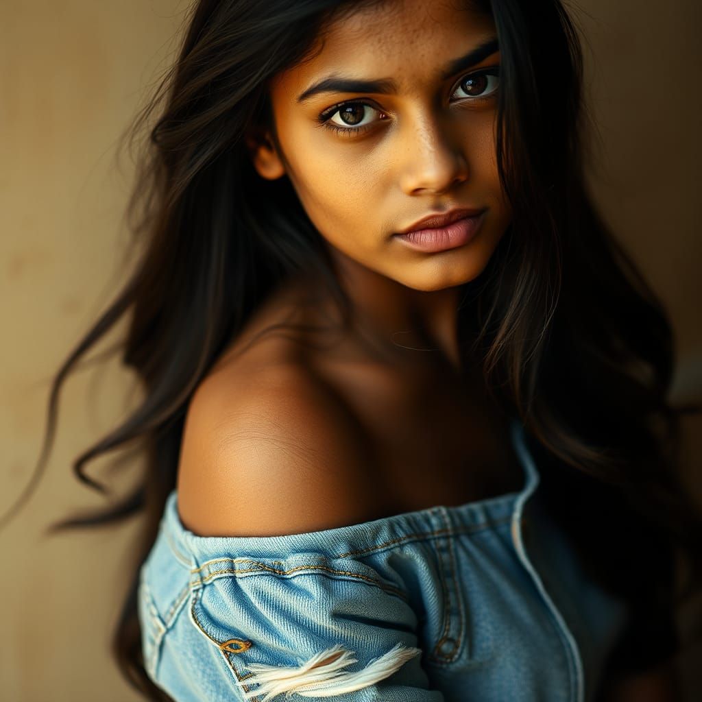 Portrait of Young Indian Woman in Denim and Crop Top