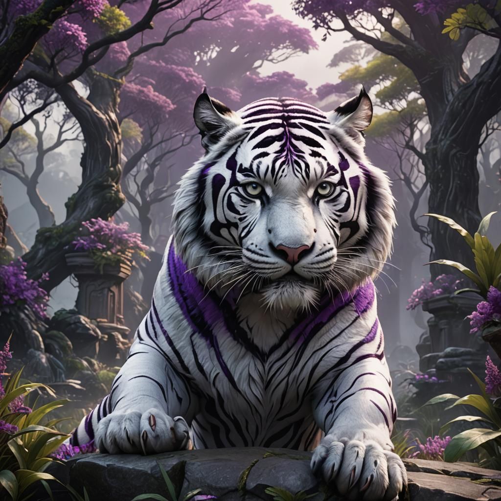 Fantastical Purple, White, and Black Tiger