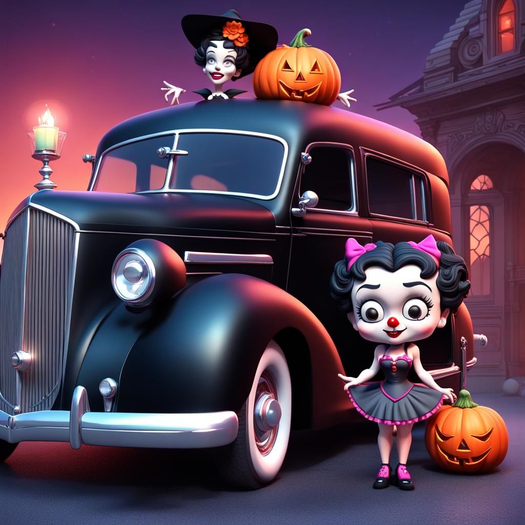 Betty Boop and Koko's Halloween Hearse in 3D