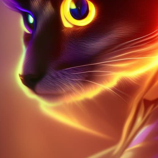Glowing-Eyed Cat Portrait in Art Nouveau Style