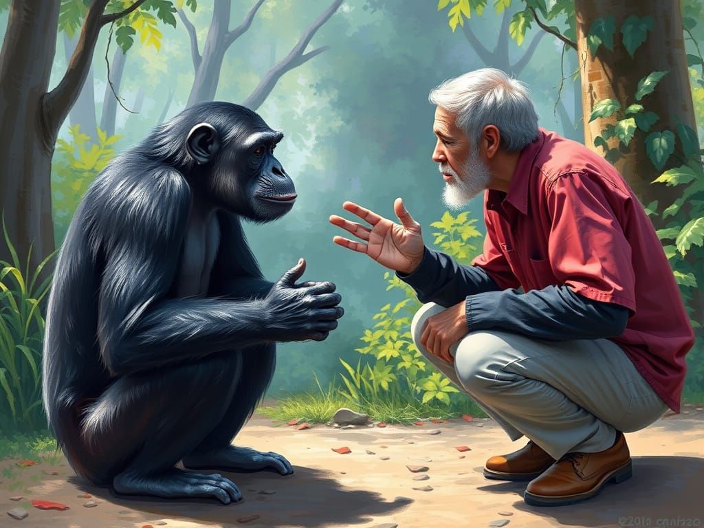 Man Teaches Sign Language to Chimpanzee, Impressionism