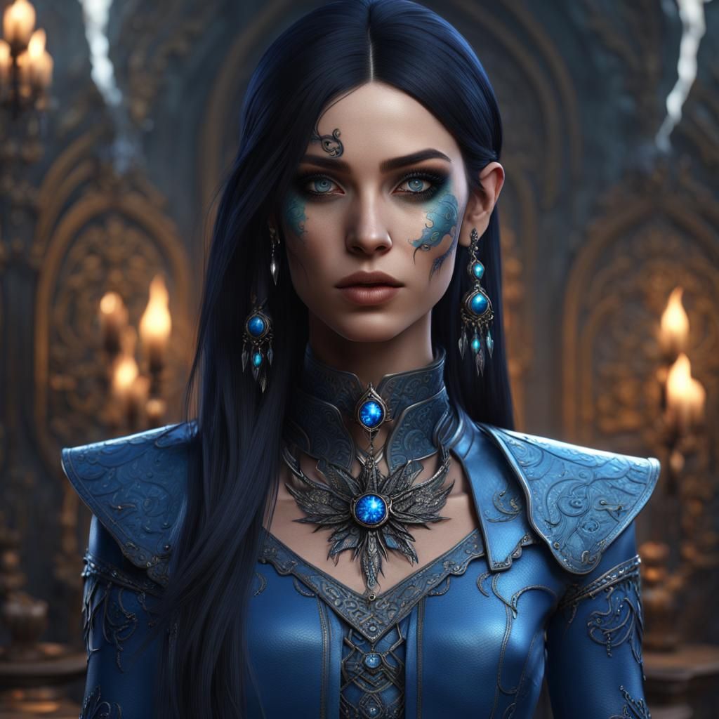 Girl with Piercings and Tattoos in Detailed Matte Painting