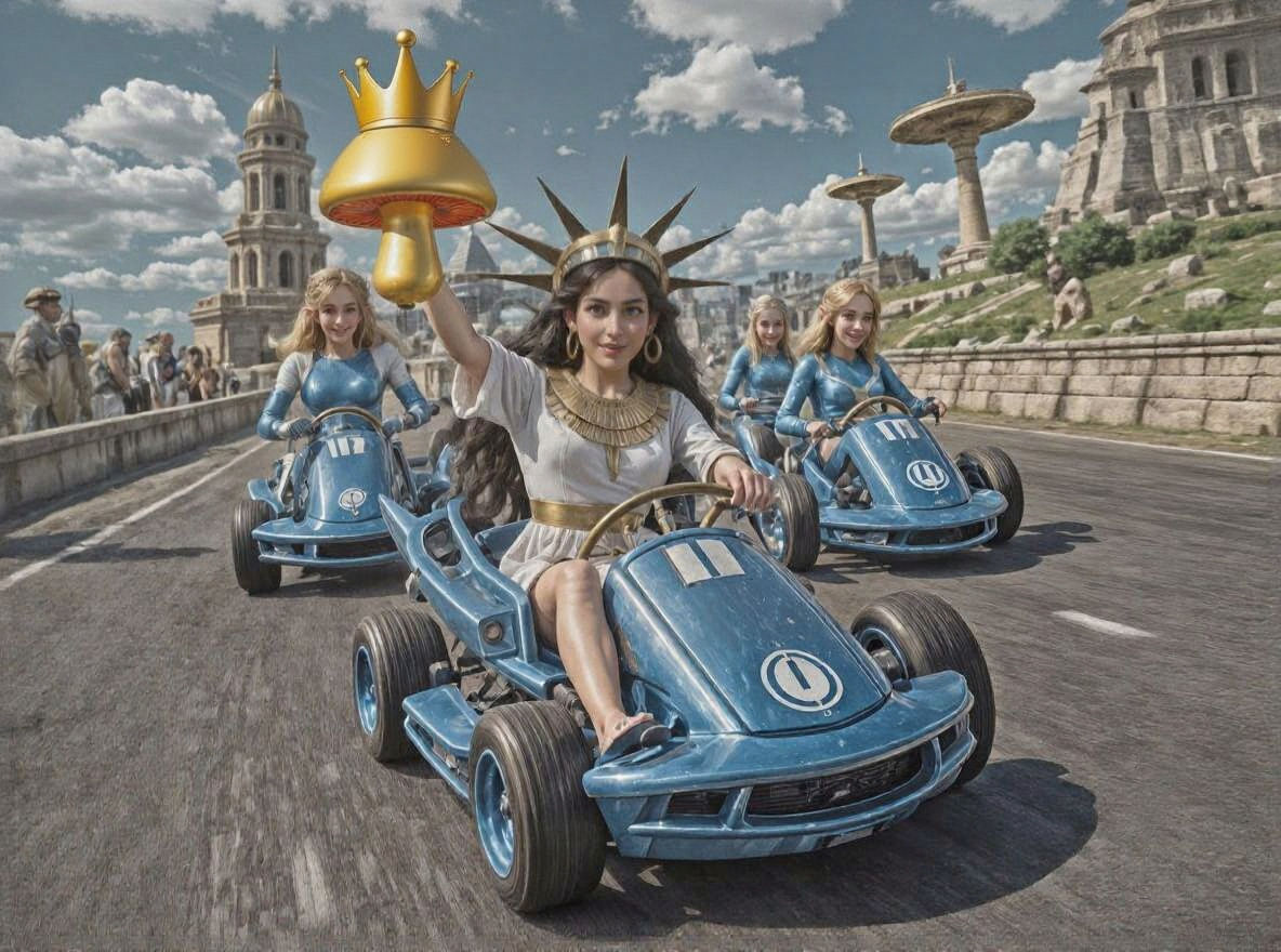 Goddess Isis Races Nordic Aliens in Mario Kart