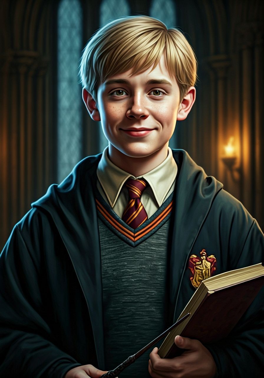 Neville Longbottom in Hogwarts Hallway, Fantasy Concept Art