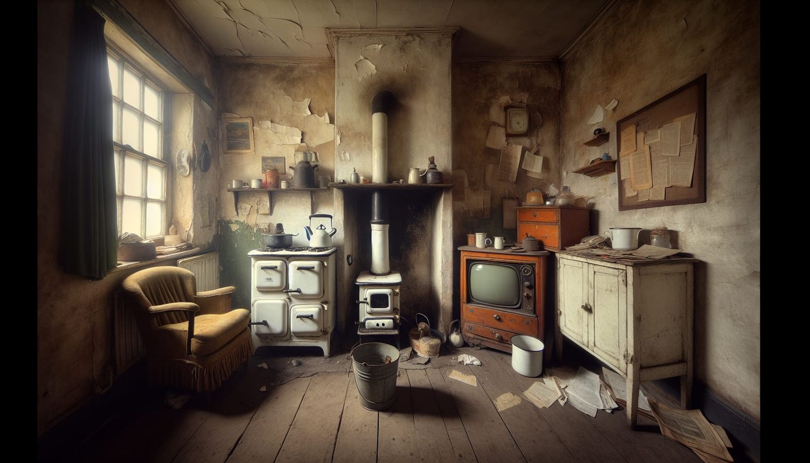 Vintage Kitchen Interior with Distressed Walls