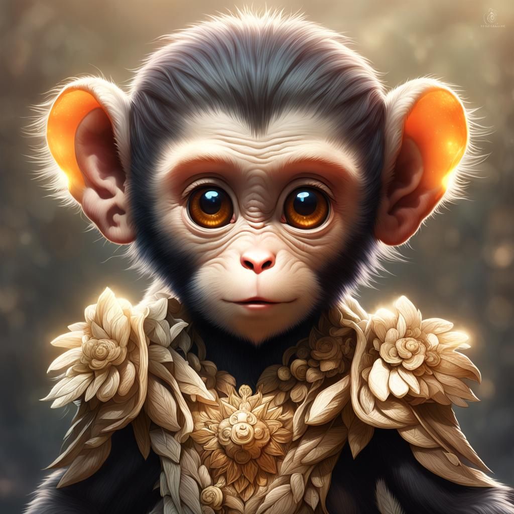 Adorable Angel Monkey Portrait in Detailed Art Style
