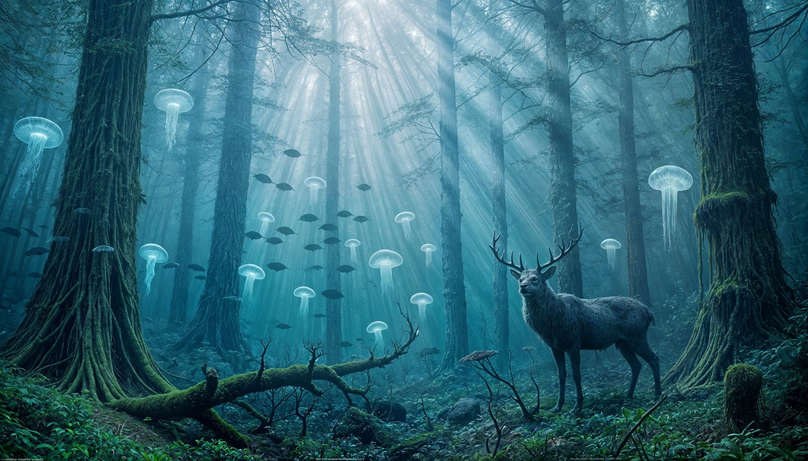 Underwater Forest with Sunbeams and Coral Stag