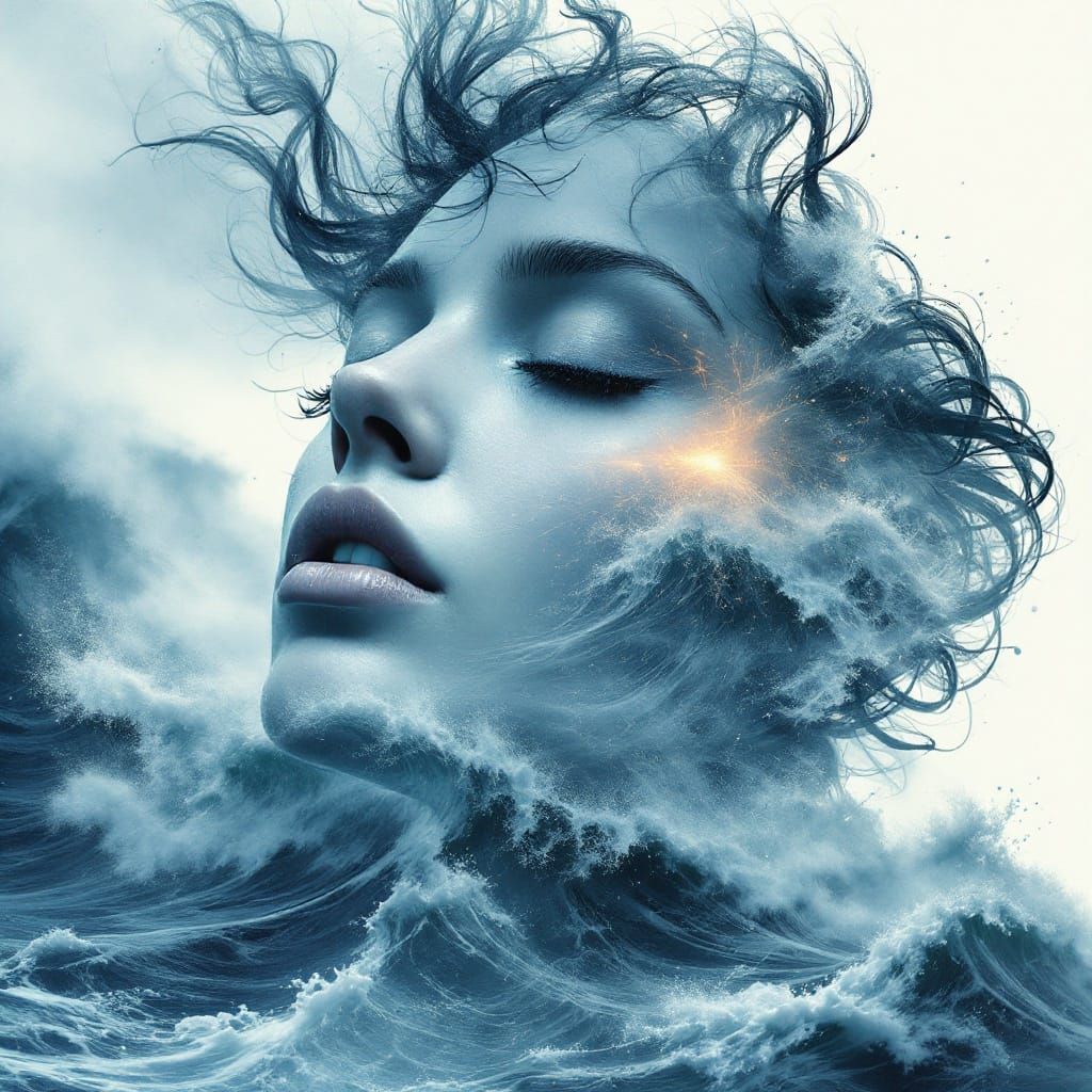 Mystical Mermaid Goddess in Double Exposure Surrealism