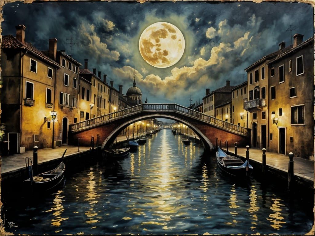Dreamlike Venice Bridge in Antique Watercolor Style