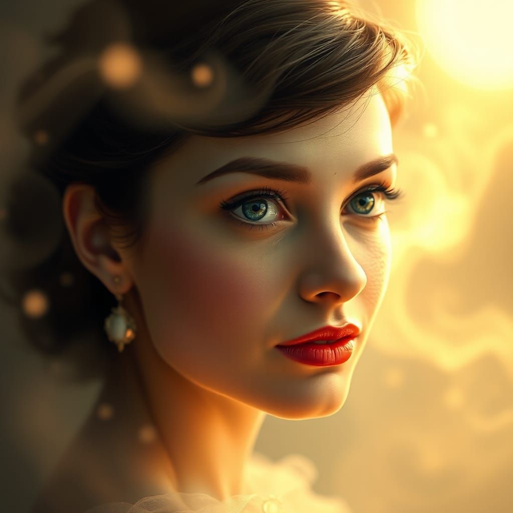 Ethereal Audrey Hepburn Portrait in Kinesthetic Oil Painting...