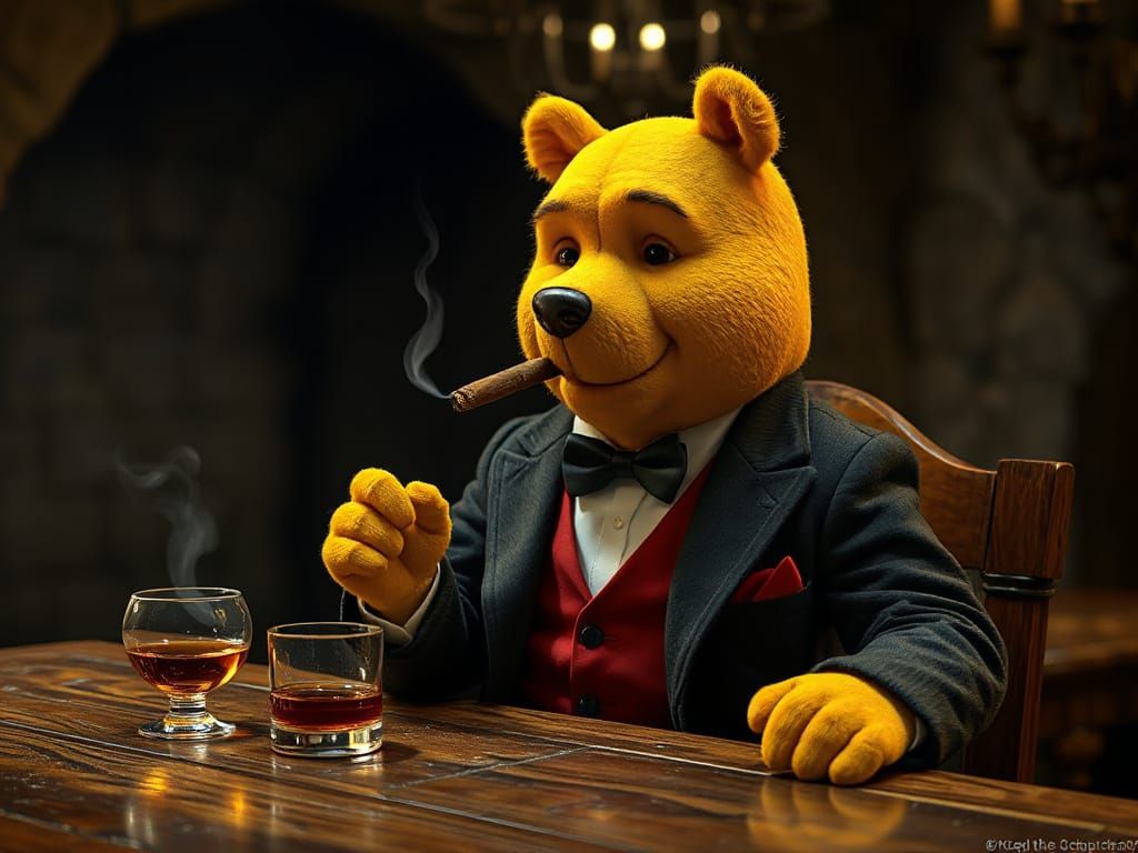 Winnie the Pooh Smoking Cigar, Realistic 8K Art