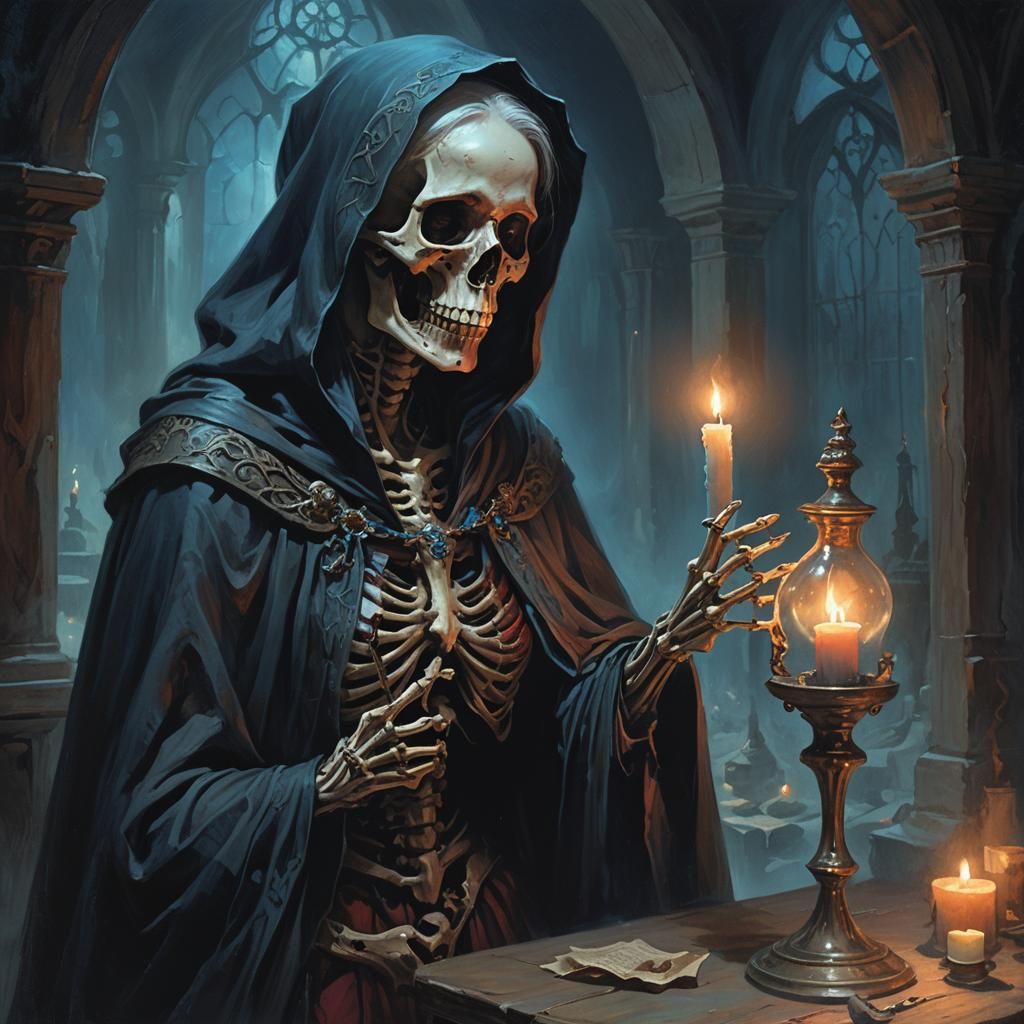 Ethereal Glow: Dark Fantasy Art in Crimson and Blue