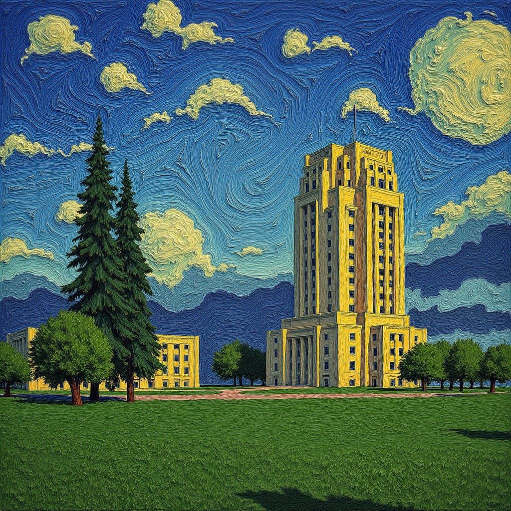 North Dakota State Capital in Impressionistic Style