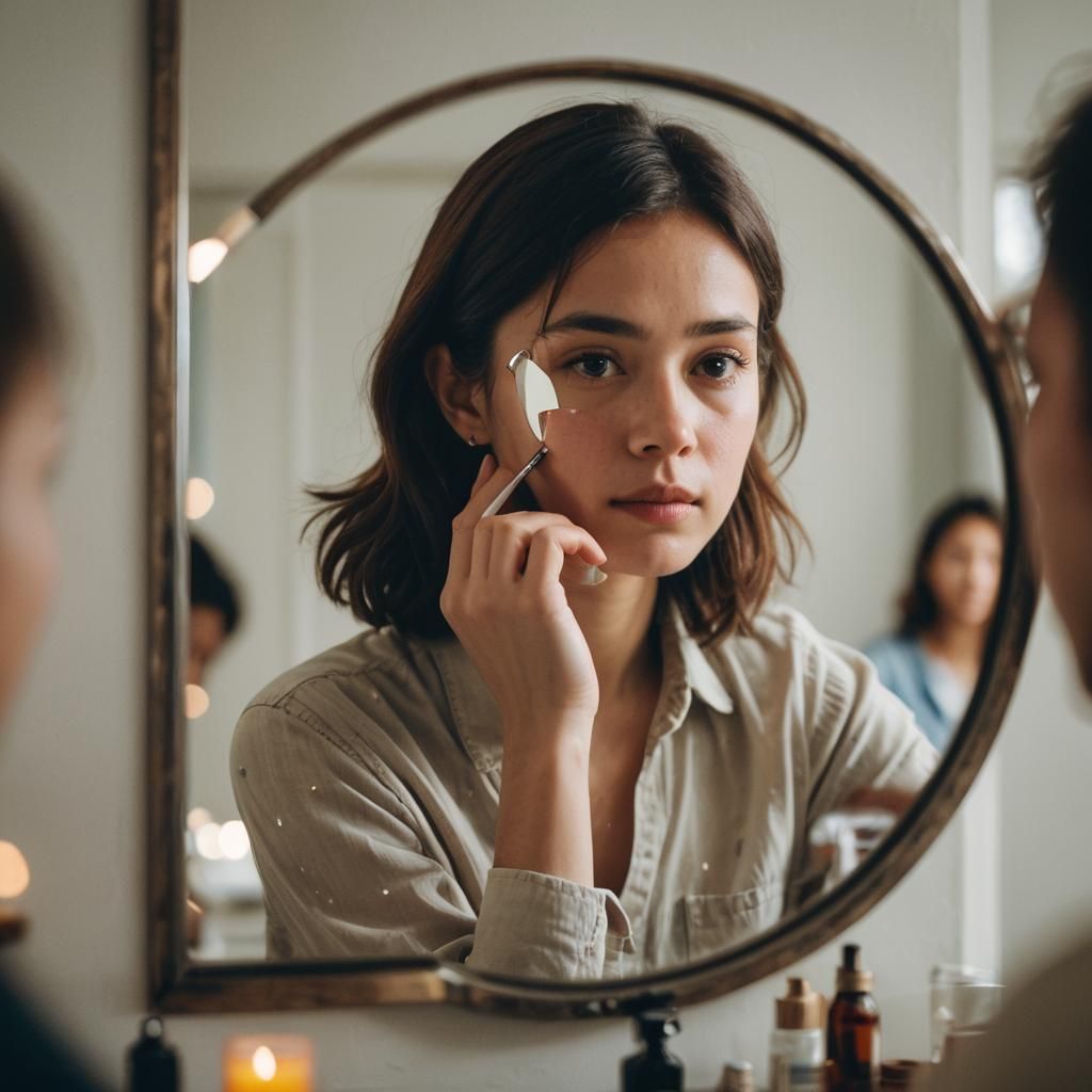 Contemplative Portrait in Mirror with Bokeh