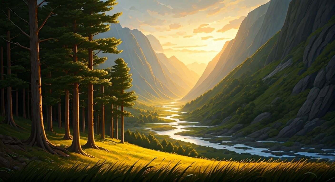 Majestic Valley Landscape with Serpentine River