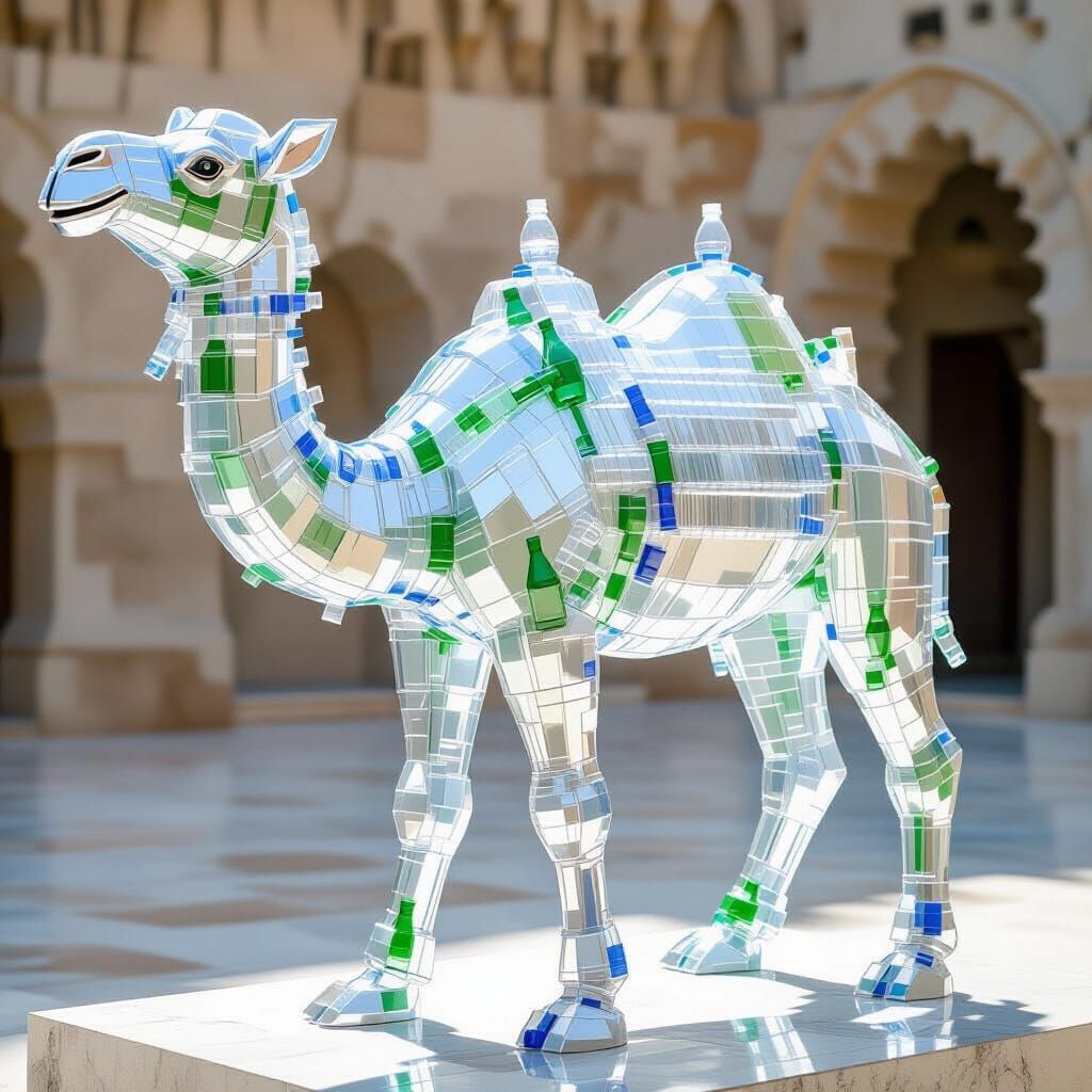 Camel Statue Constructed from Recycled Plastic Bottles