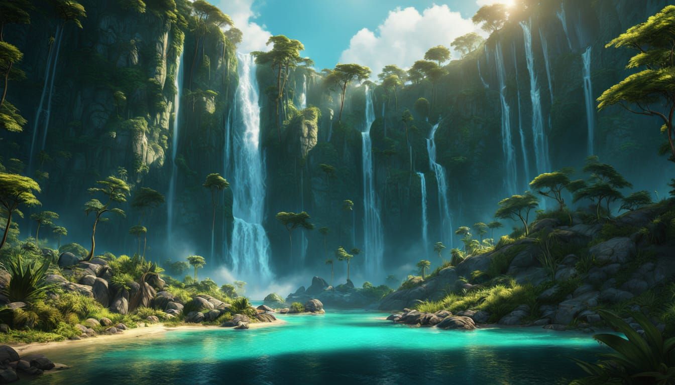 Majestic Crystal Waterfall in Emerald Haven