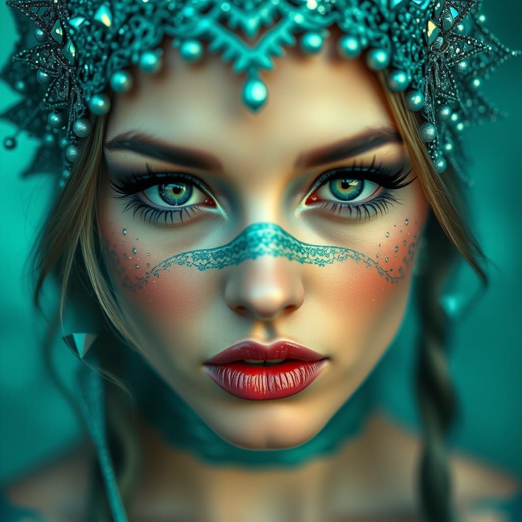 Ethereal Fantasy Beauty in Teal and Green