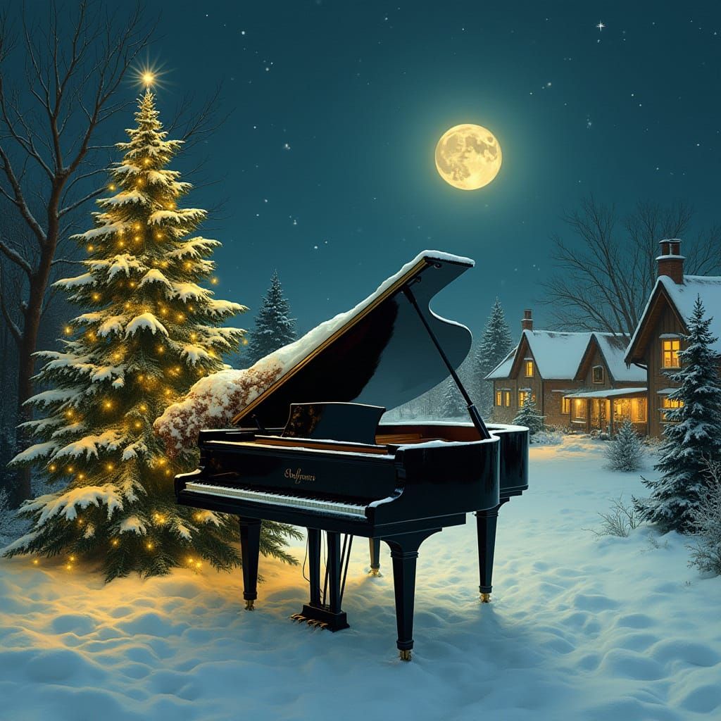 Magical Christmas Piano Scene in Vintage Style