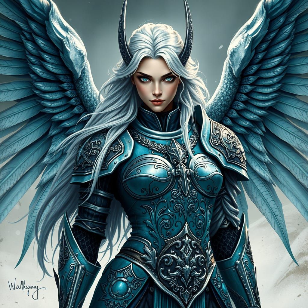 Turquoise Valkyrie Goddess with Wings Spread Wide