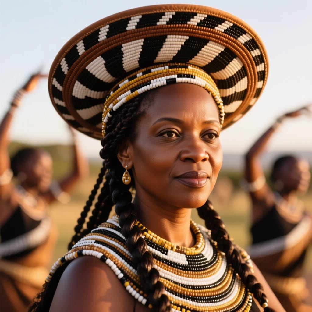 Zulu Woman in Isicholo Hat: Cultural Portrait