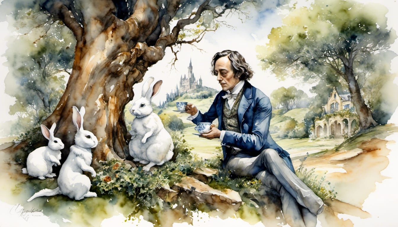 Watercolour Portrait of a Literary Icon in Whimsical Wonderl...