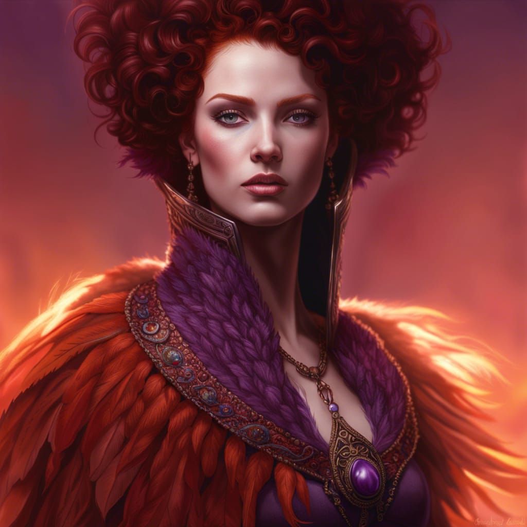 Red-headed Goddess Portrait in Hyperrealistic Crayon Drawing