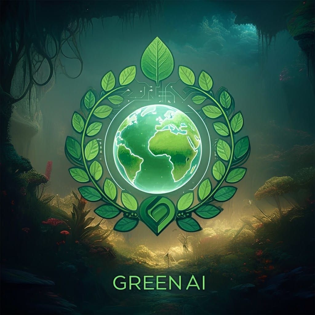 GreenAI Logo: Emerald Globe in Flourishing Forest