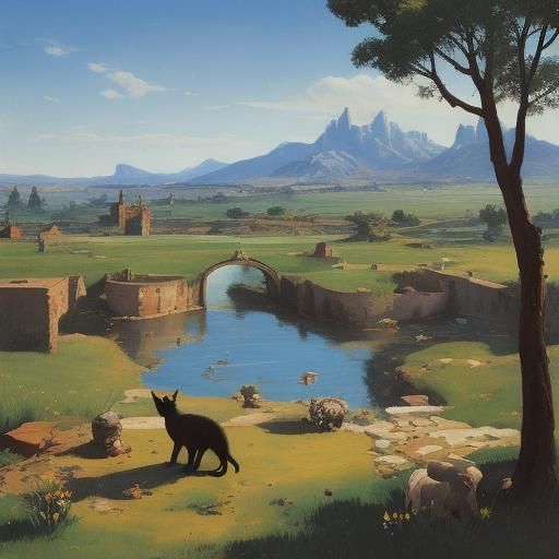 Surreal Cat Landscape in Abstract Style