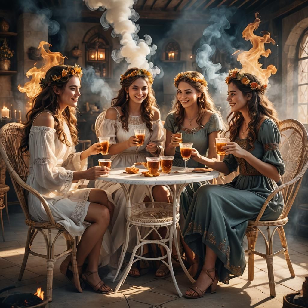 Whimsical Fantasy Art: Girls with Glowing Cups