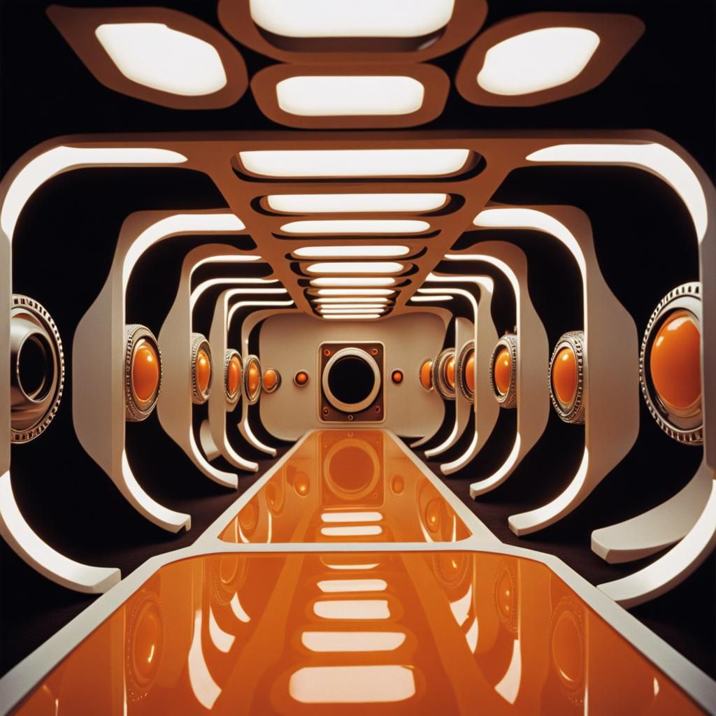 Hyperrealistic Homage to Kubrick's Clockwork Orange and 2001