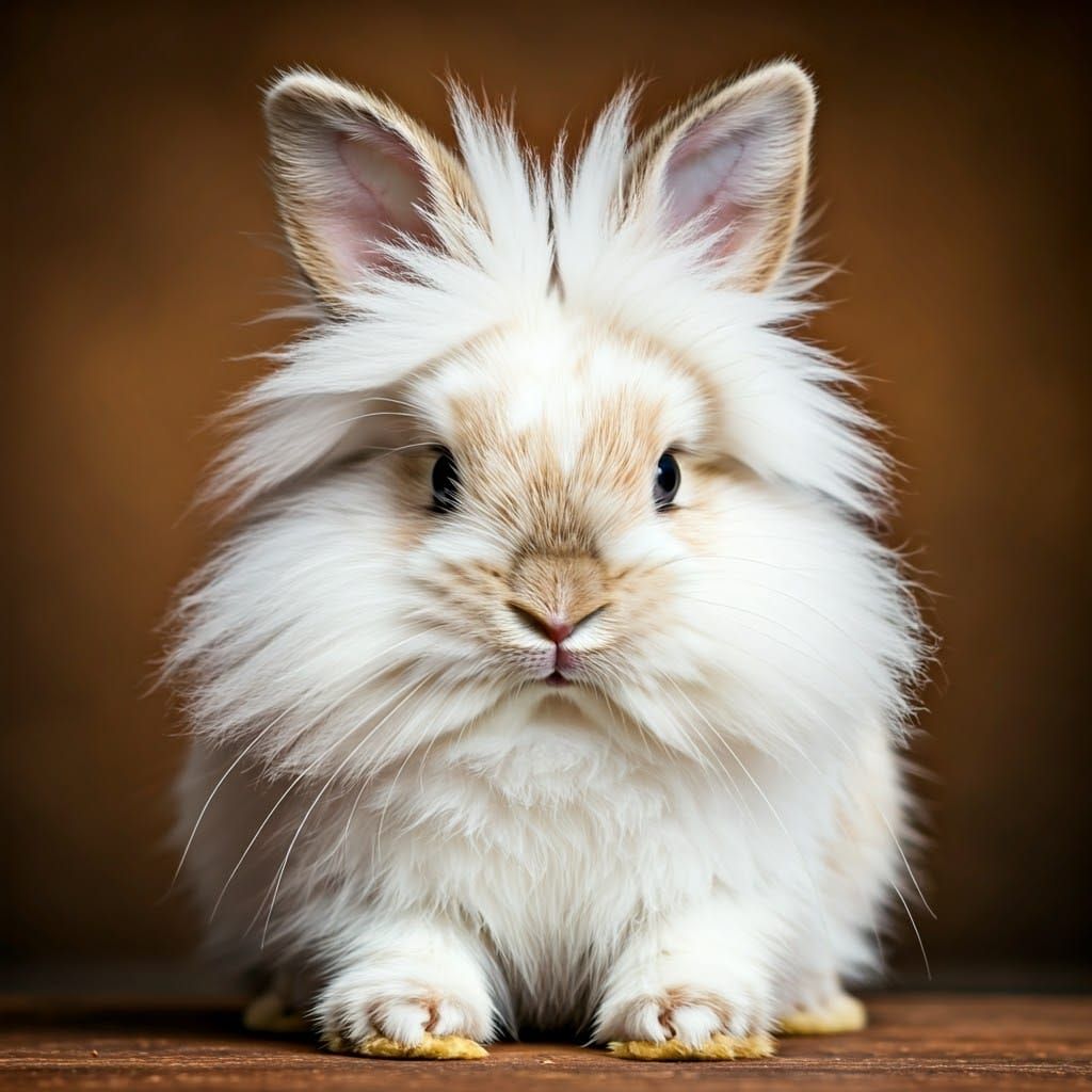Adorable Angora Bunny Portrait in Studio Lighting